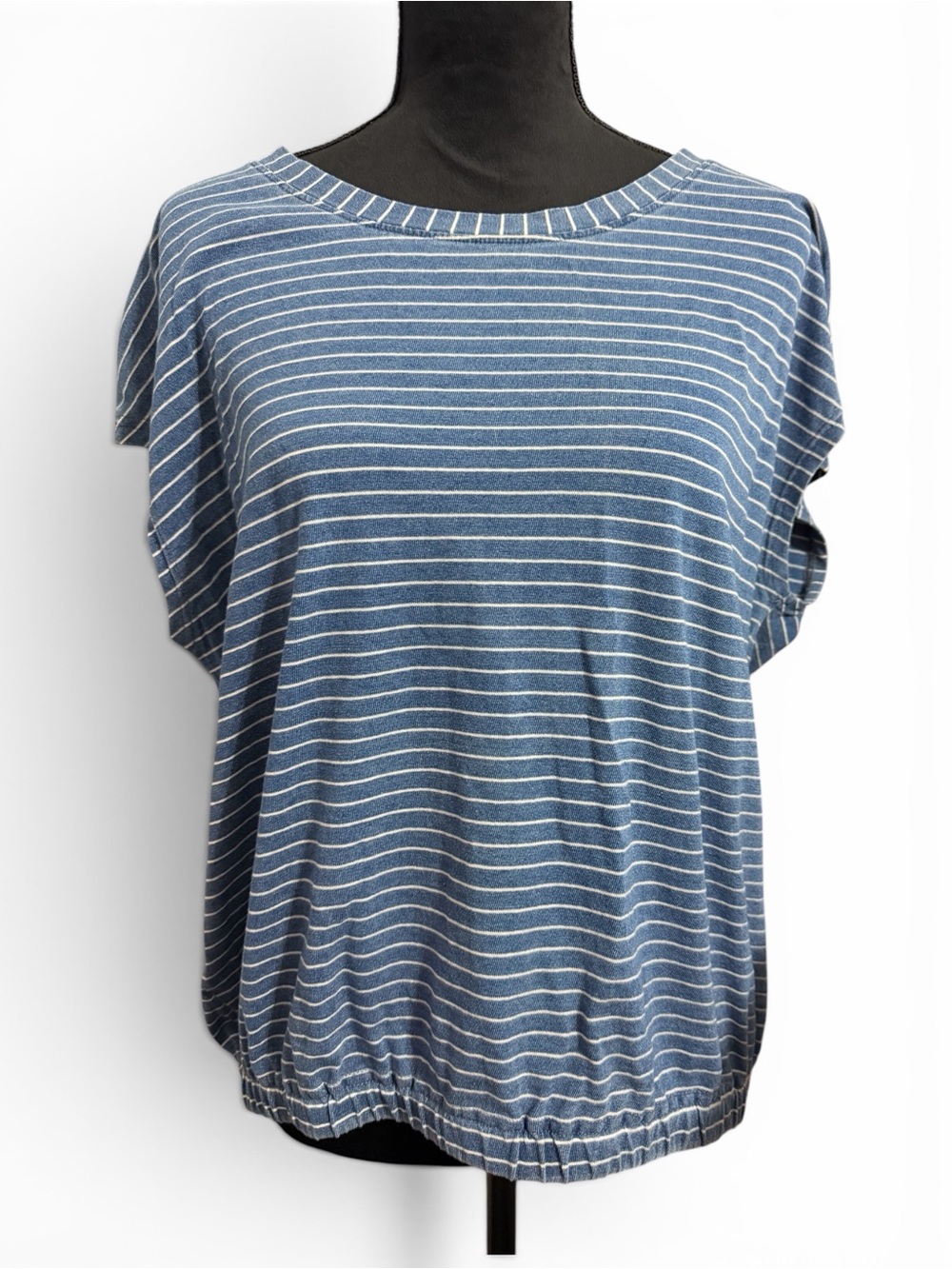 Jane and Delancey Anthropologie Blue and White Striped Boatneck Top
